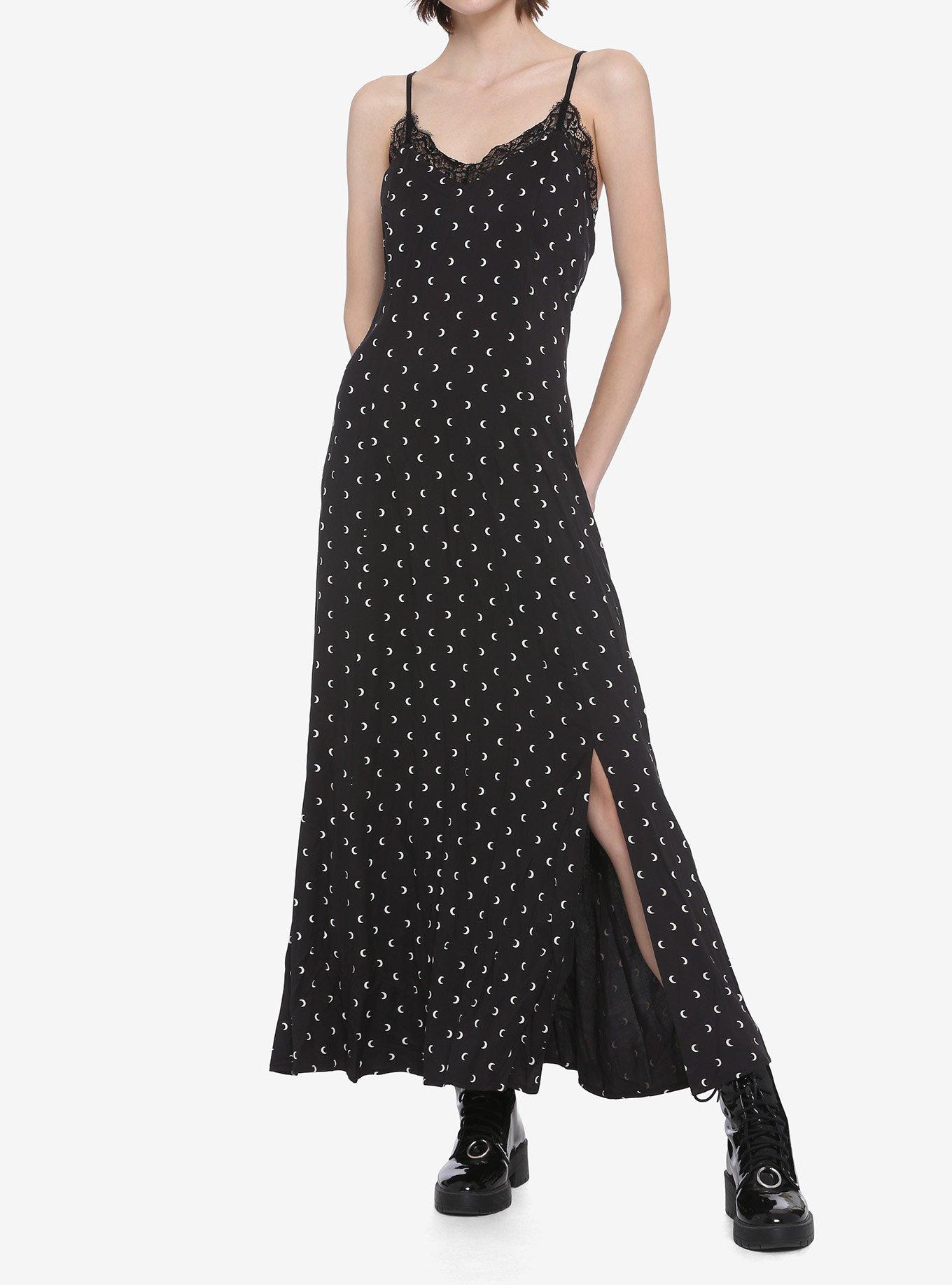 Crescent Moon Maxi Slip Dress, BLACK, hi-res