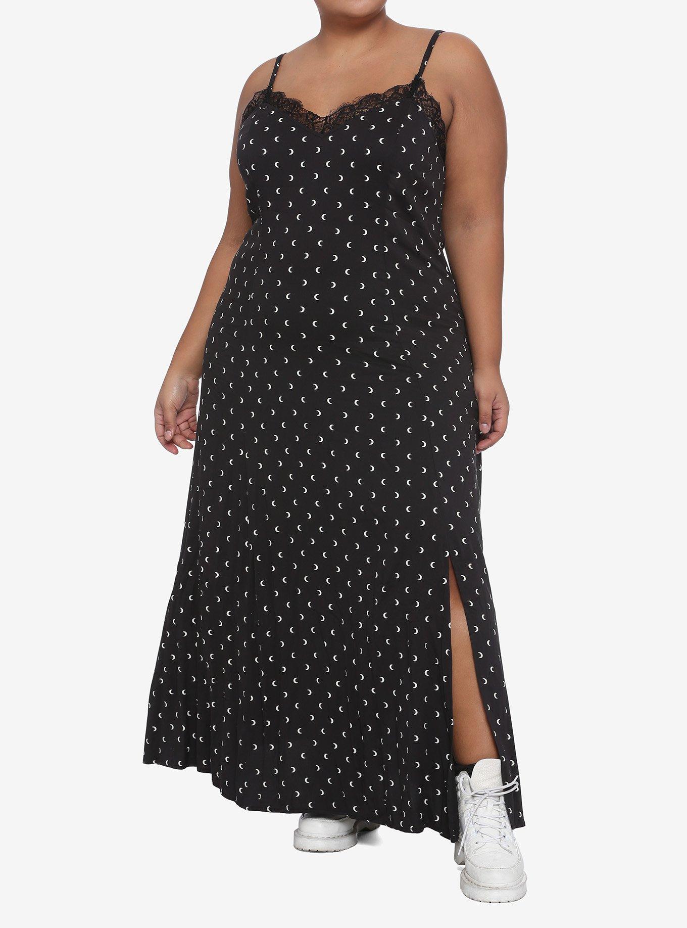 Crescent Moon Maxi Slip Dress Plus Size, BLACK, hi-res