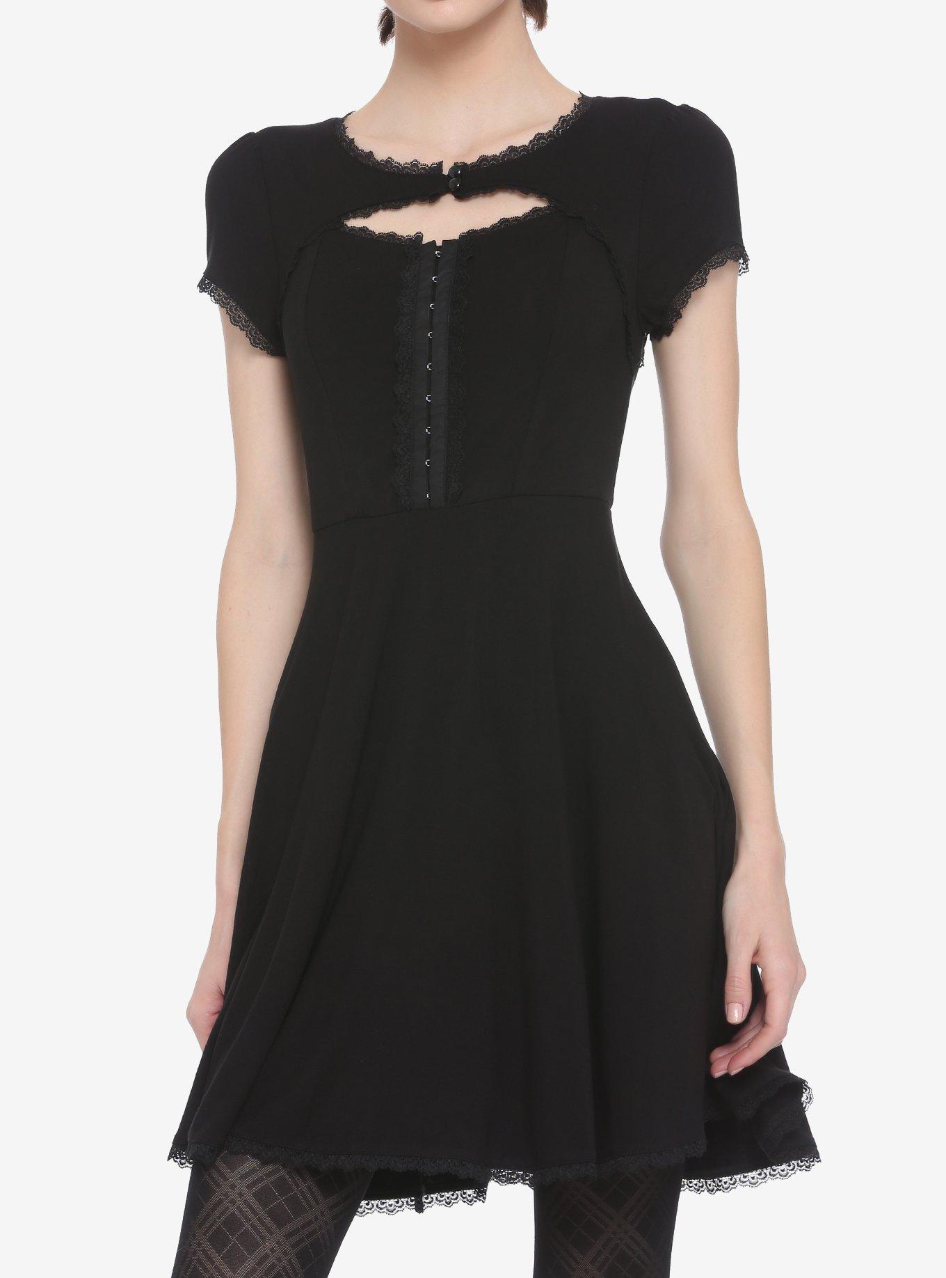 Black High Neck Keyhole Dress, BLACK, hi-res