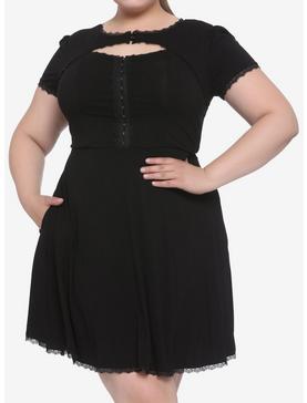 Black High Neck Keyhole Dress Plus Size, , hi-res