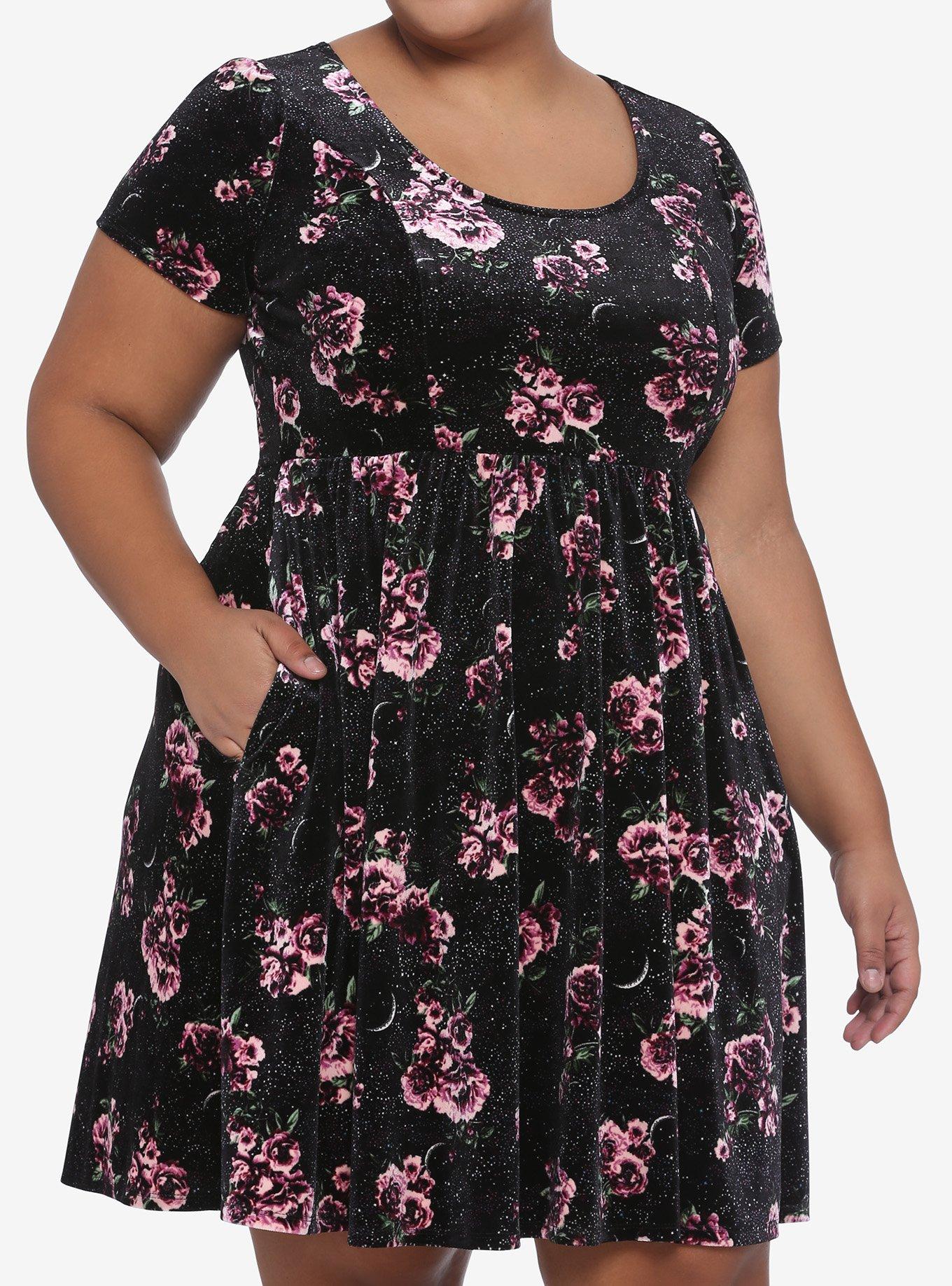 Roses & Moons Velvet Dress Plus Size, MULTI, hi-res