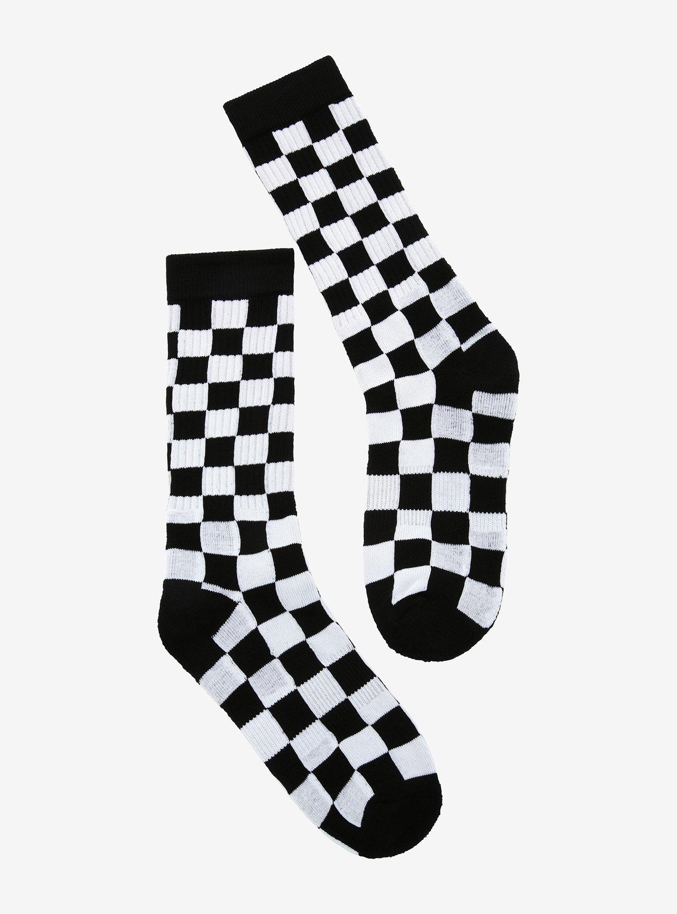 Black & White Checkered Crew Socks, , hi-res