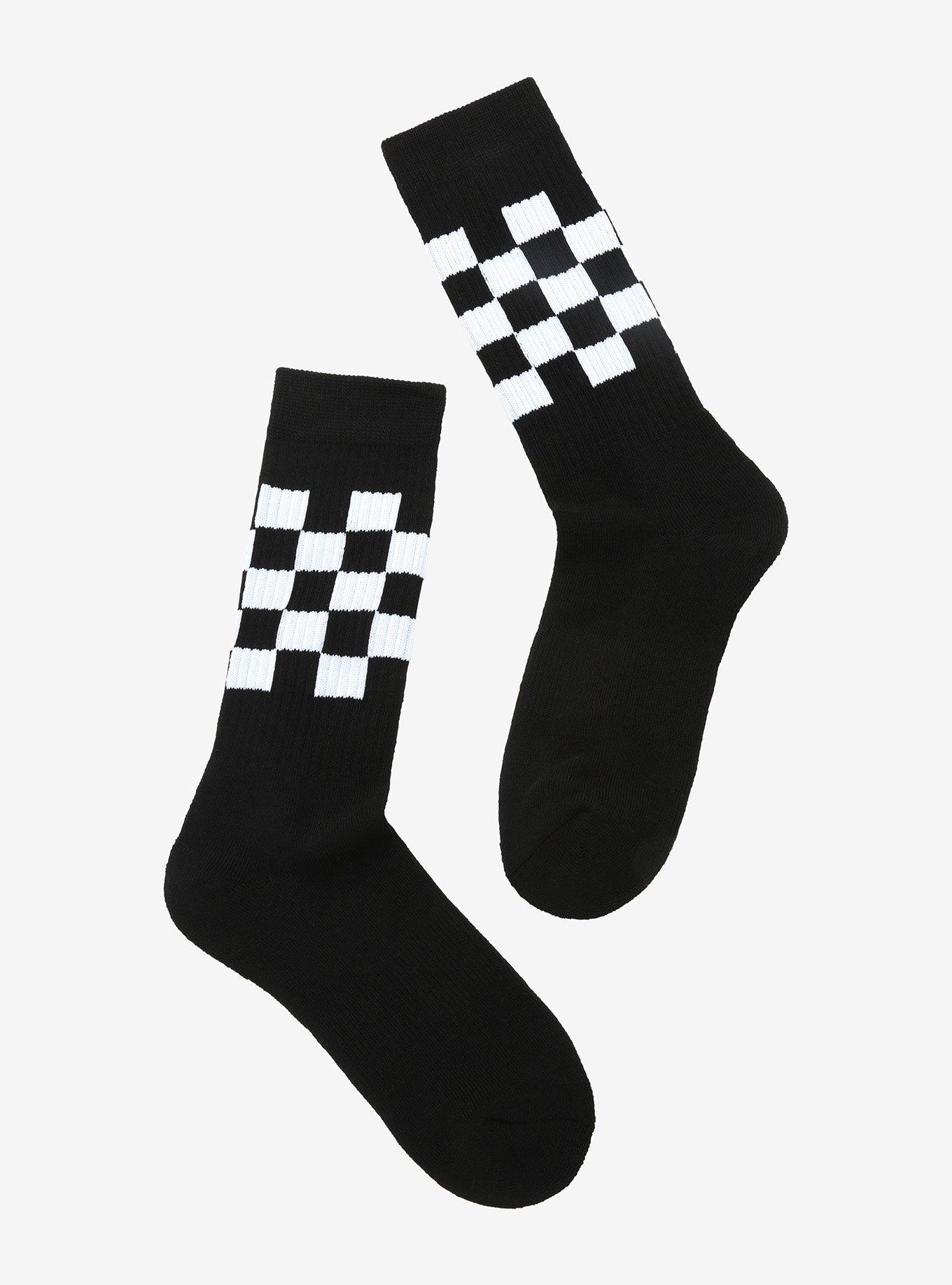 Black & White Checkered Crew Socks, , hi-res