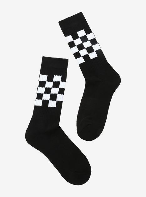 Black & White Checkered Crew Socks | Hot Topic