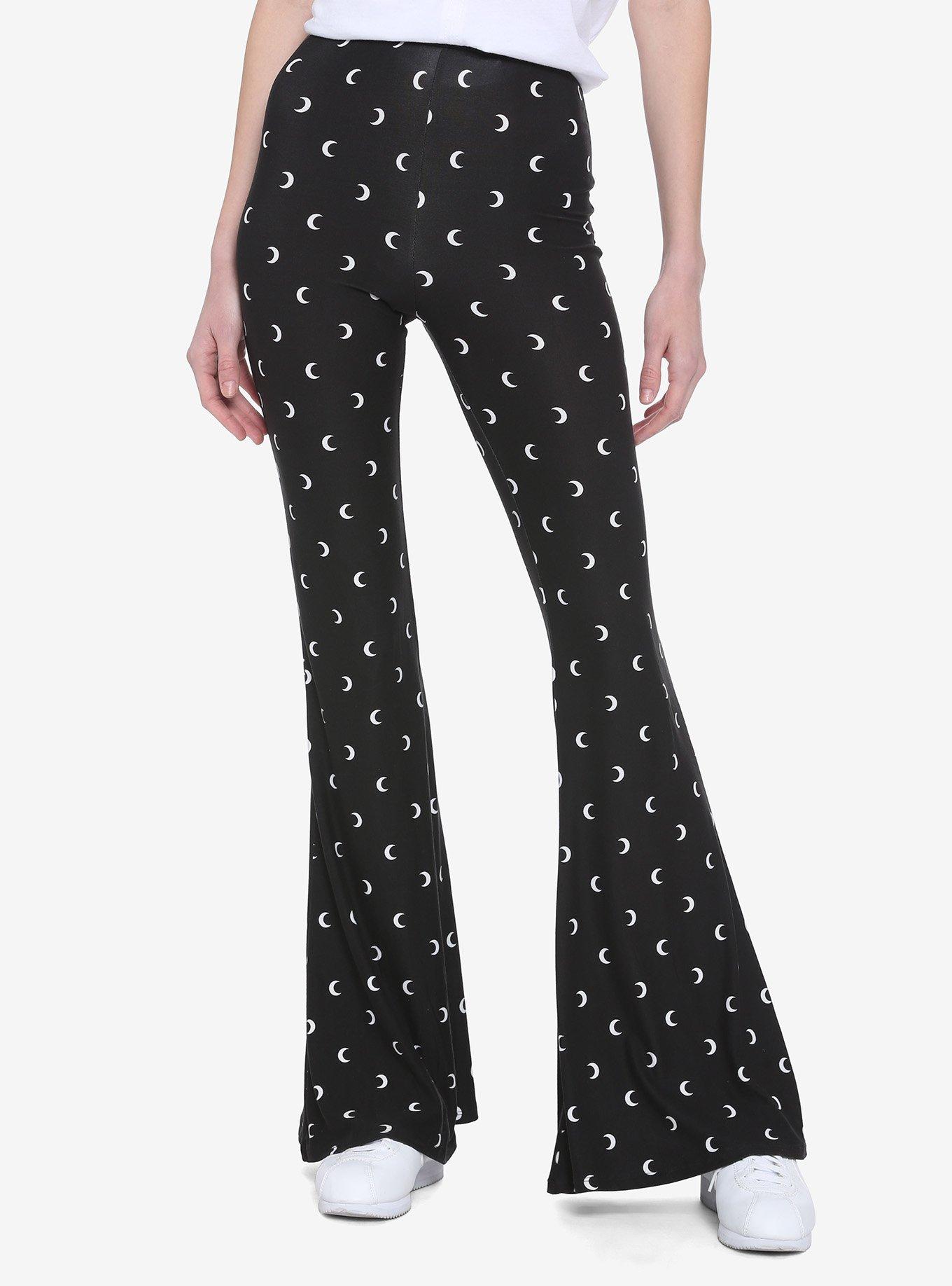 Black & White Crescent Moon Flared Leggings, BLACK, hi-res