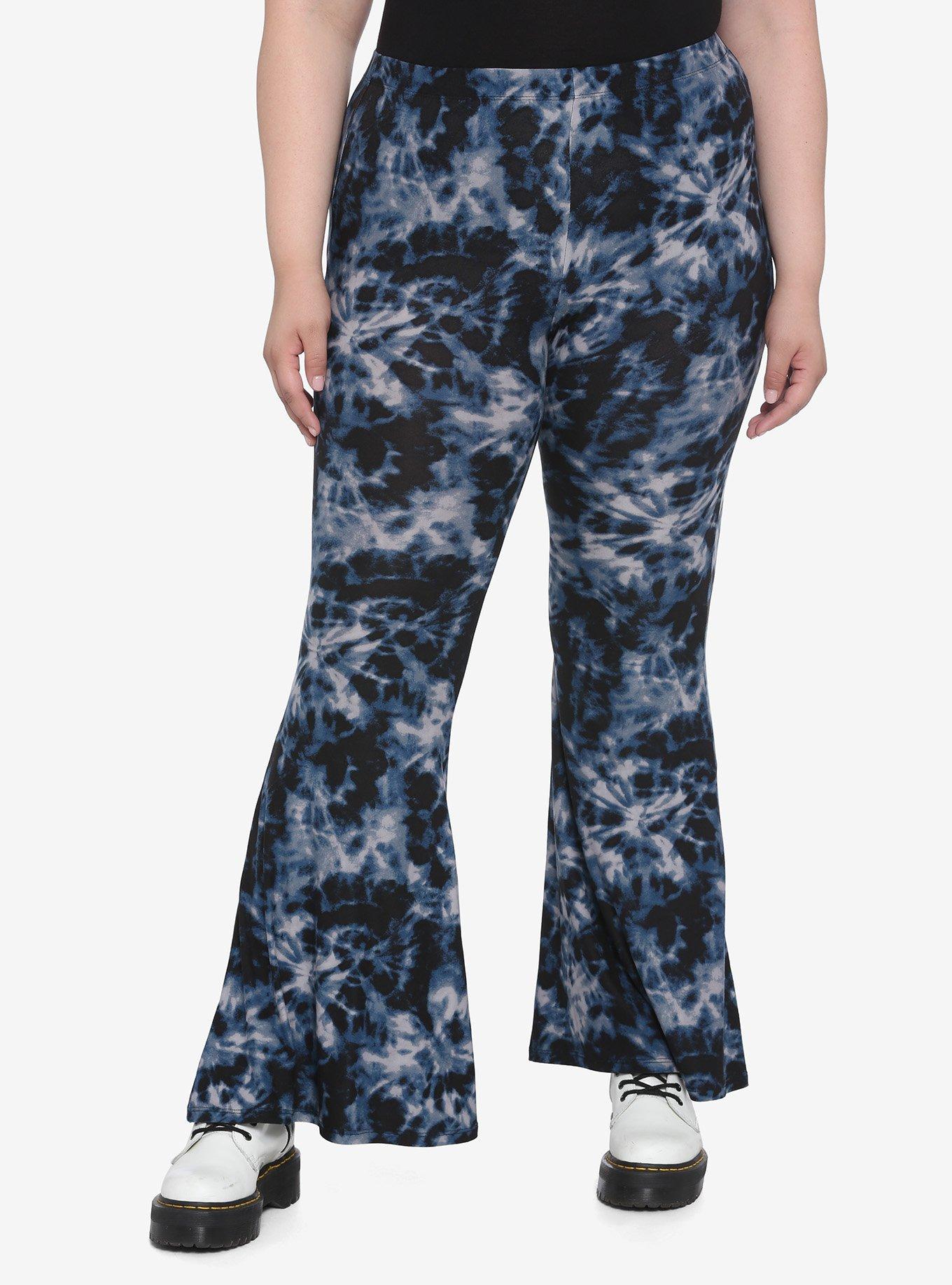 Blue & White Tie-Dye Flared Leggings Plus Size | Hot Topic