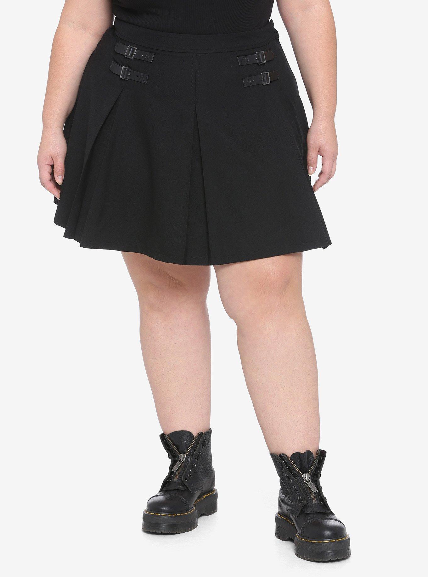 Black Double Buckle Pleated Skirt Plus Size Hot Topic 9231