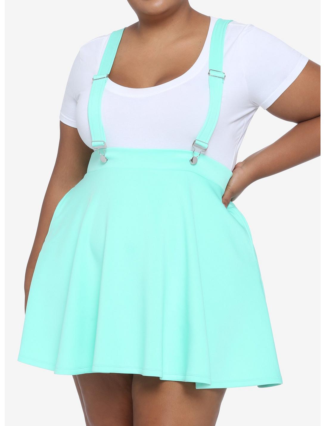 Mint Suspender Circle Skirt Plus Size, MINT, hi-res