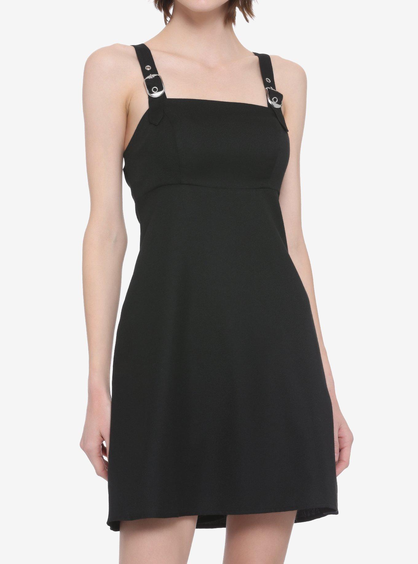 Black Buckle Strap Pinafore Dress Hot Topic