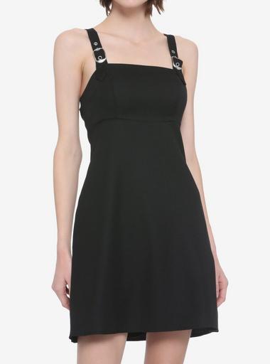 Black Buckle Strap Pinafore Dress | Hot Topic