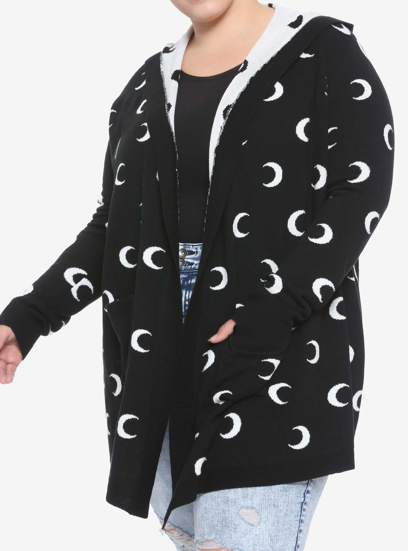 Crescent Moon Girls Hooded Open Cardigan Plus Size, BLACK, hi-res