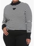 Black & White Stripe Heart Mock Neck Girls Long-Sleeve Top Plus Size, STRIPE - MULTI, hi-res