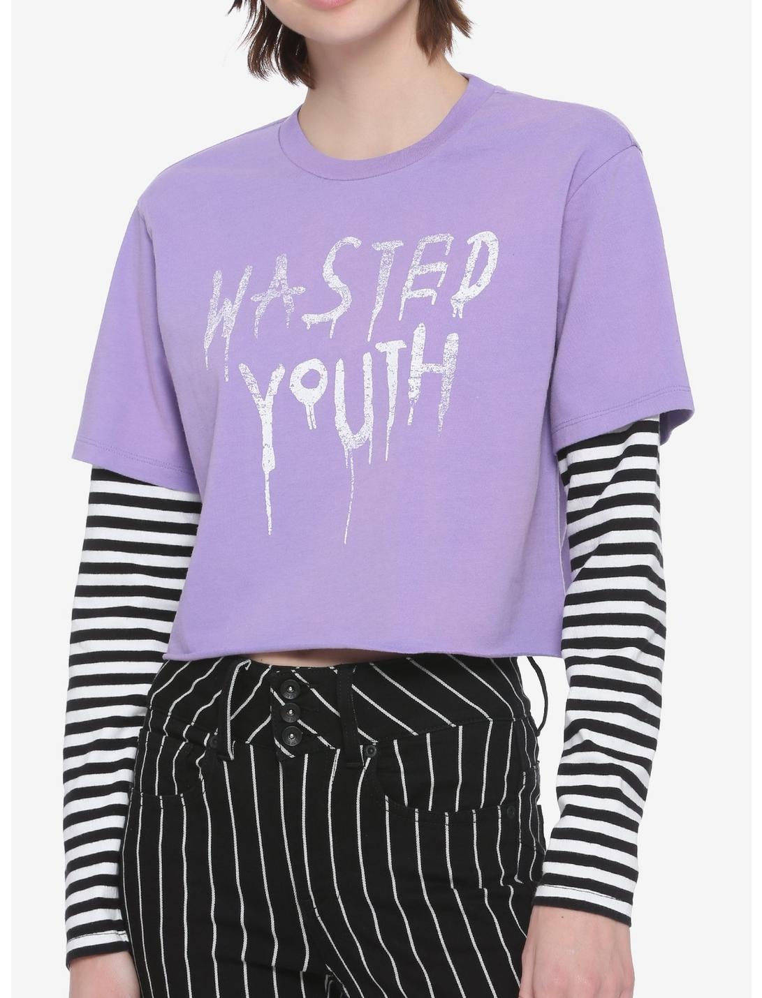 Wasted Youth Girls Crop Long-Sleeve T-Shirt, BLACK, hi-res