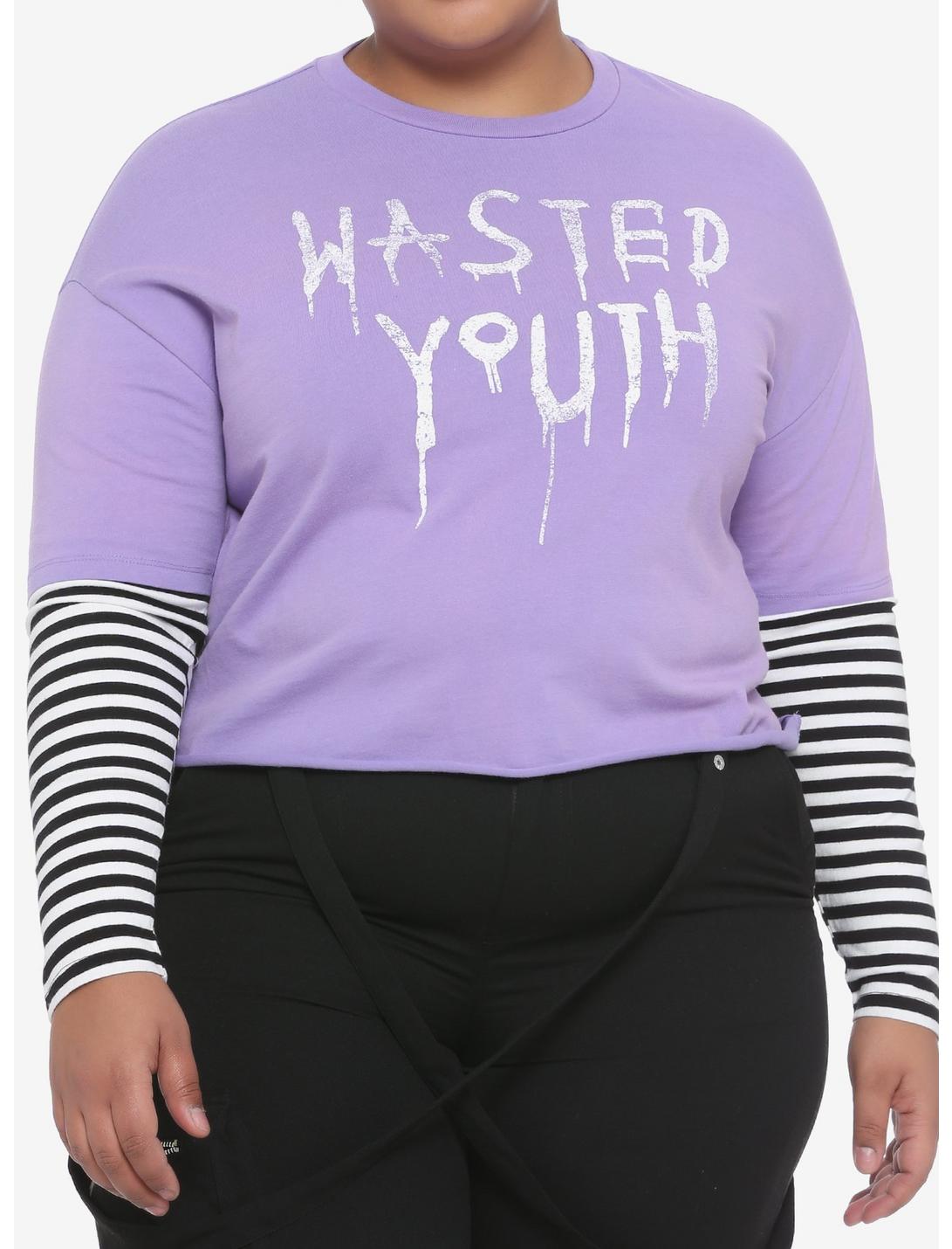 Wasted Youth Girls Crop Long-Sleeve T-Shirt Plus Size, BLACK, hi-res