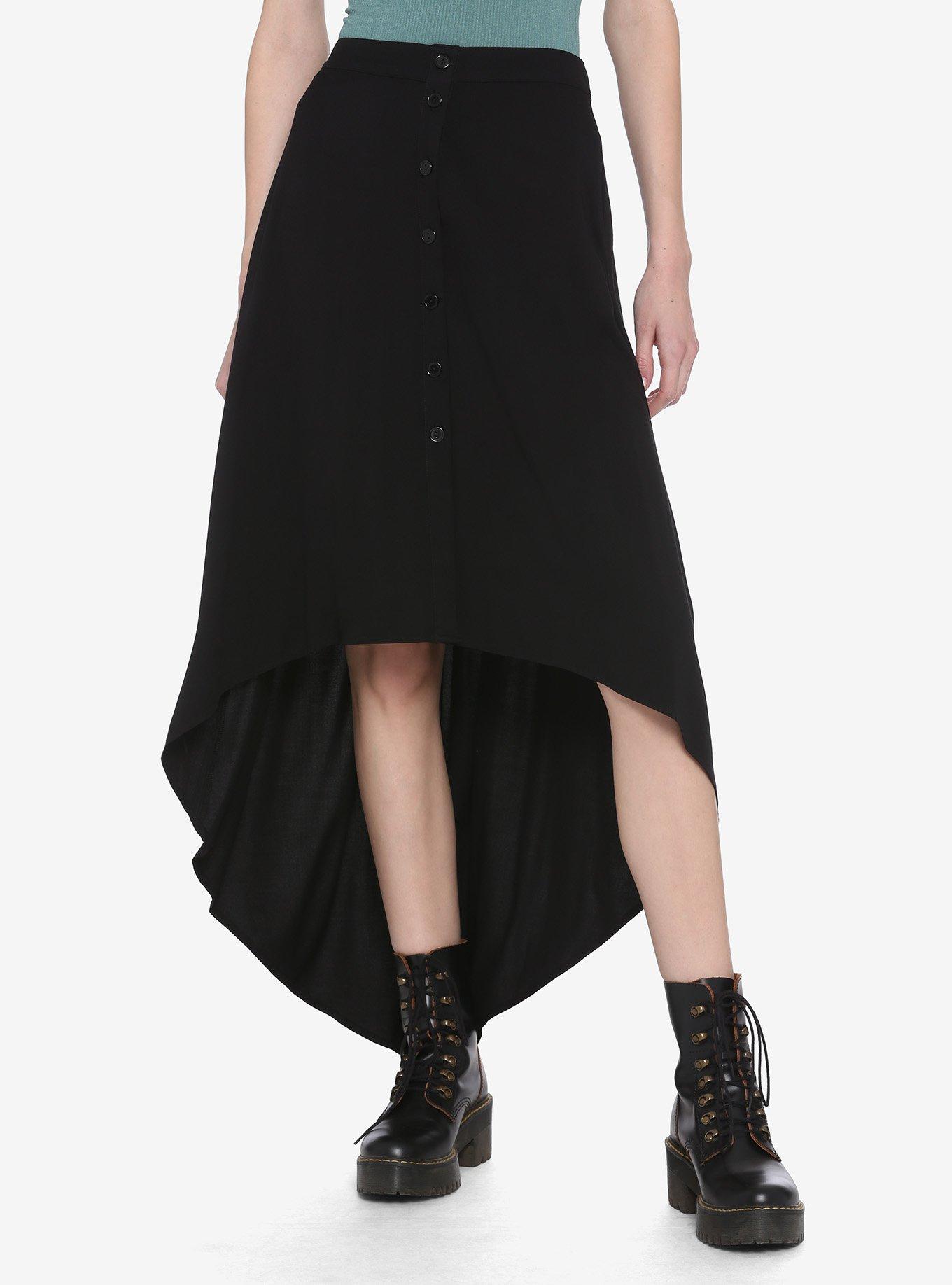 Black Hi-Low Maxi Skirt, BLACK, hi-res