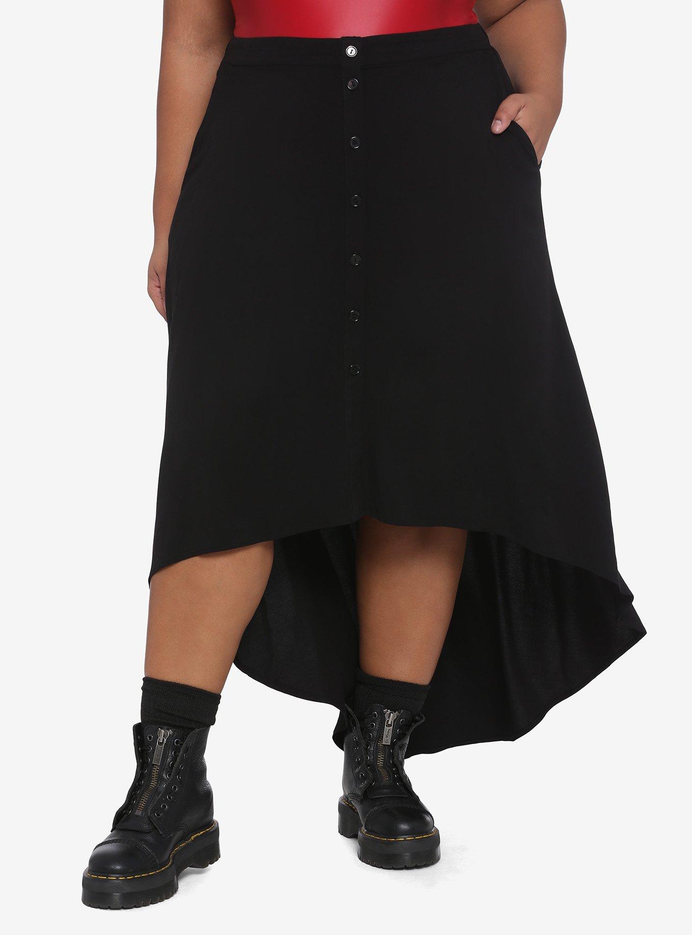 Black Hi-Low Maxi Skirt Plus Size, BLACK, hi-res