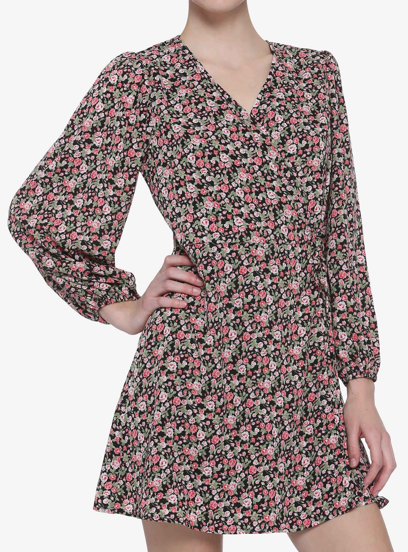 Daisy Street Floral Print Long-Sleeve Wrap Dress, ABSTRACT, hi-res