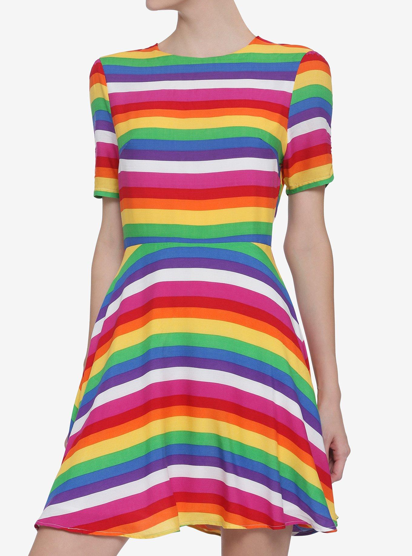 Daisy Street Rainbow Stripe Open-Back Skater Dress, MULTI, hi-res