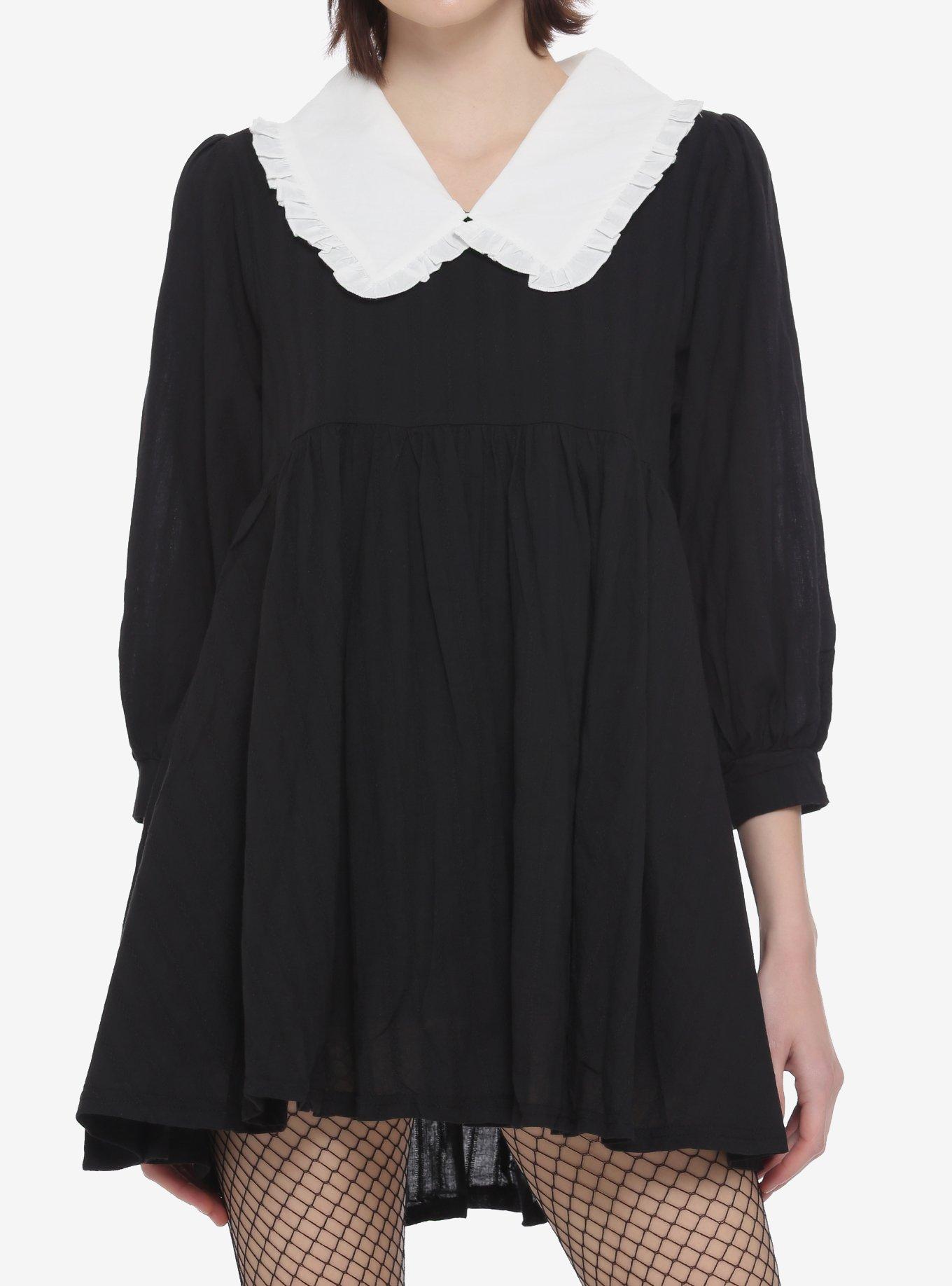Daisy Street Ruffle Collar Black Babydoll Dress, , hi-res