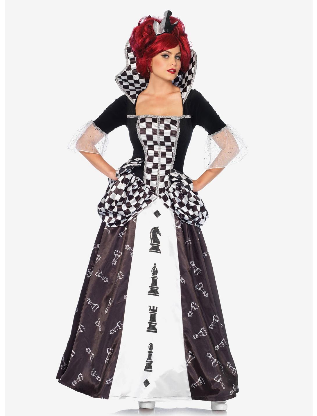 2 Piece Wonderland Chess Queen Costume, BLACK-WHITE, hi-res