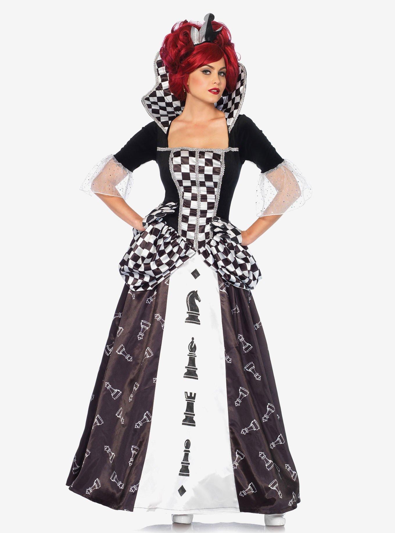 2 Piece Wonderland Chess Queen Costume, BLACK-WHITE, hi-res