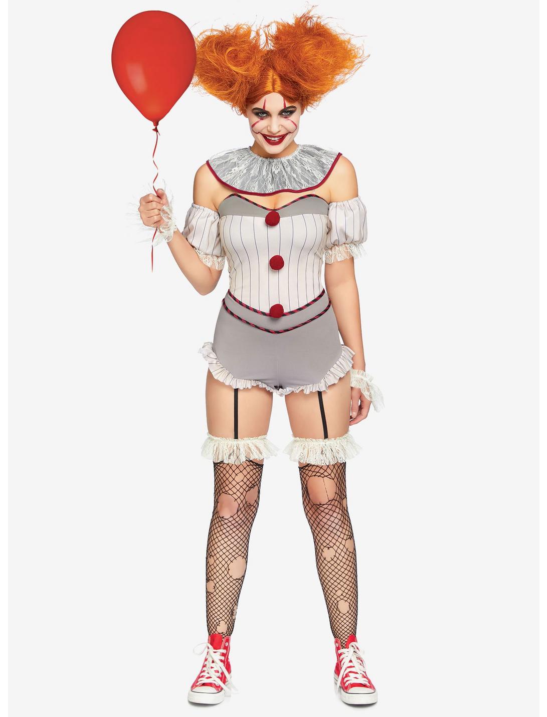 4 Piece Killer Clown Costume, GREY, hi-res
