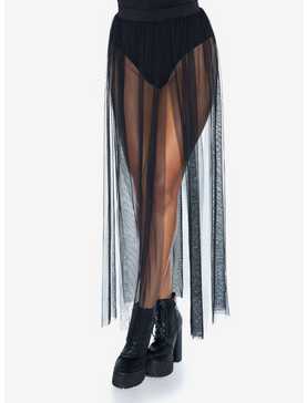 Black Multi Slit Sheer Skirt, , hi-res