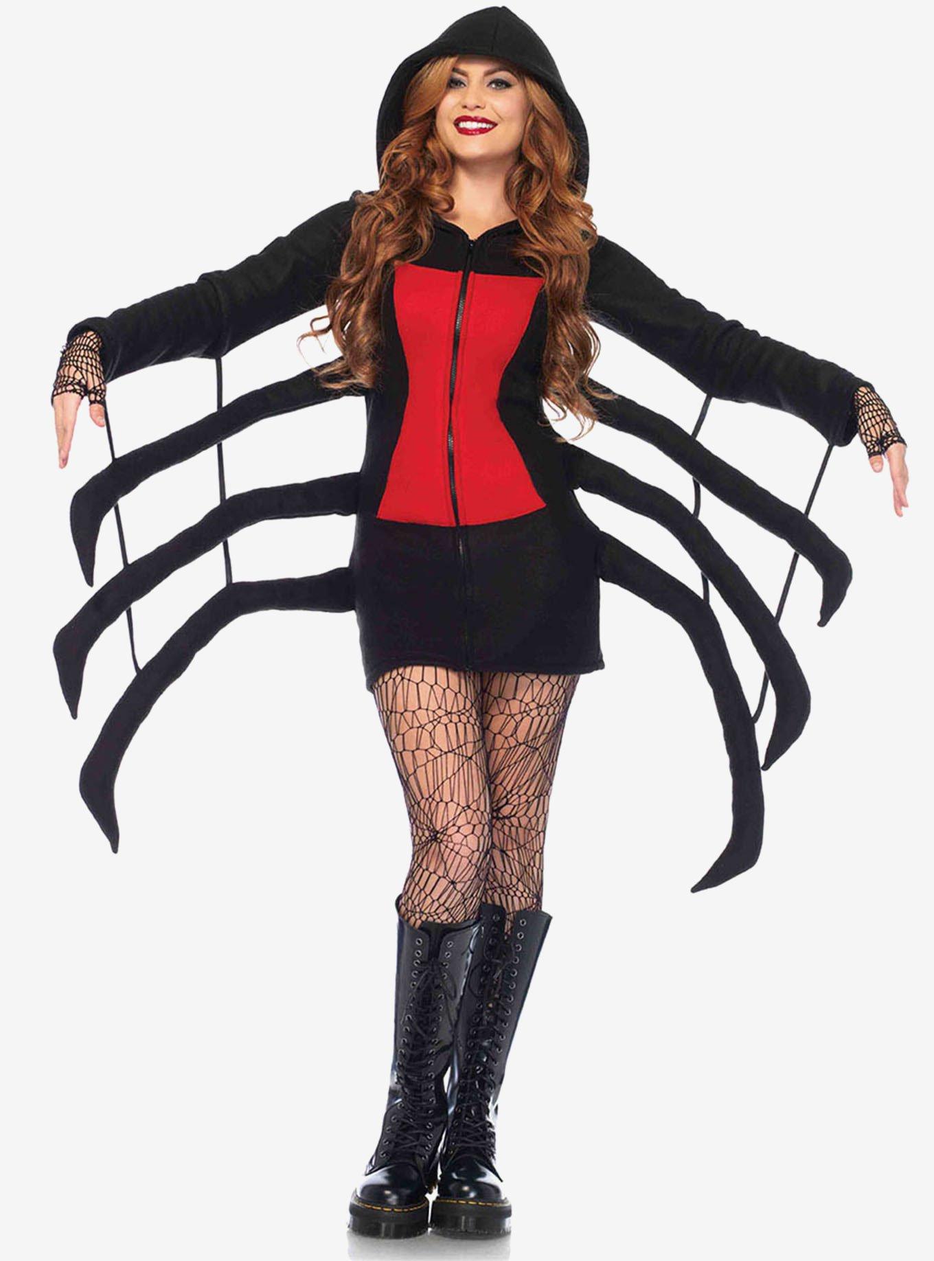 Cozy Black Widow Fleece Dress, BLACK  RED, hi-res