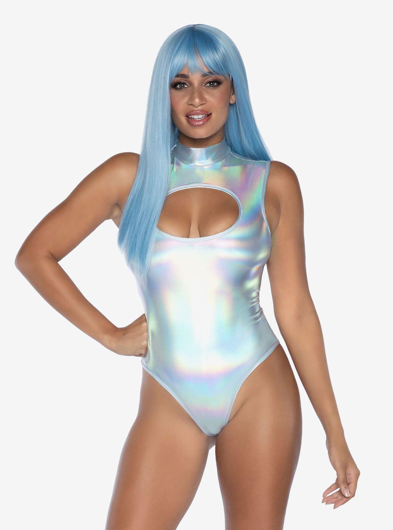 Silver Spandex Keyhole Bodysuit