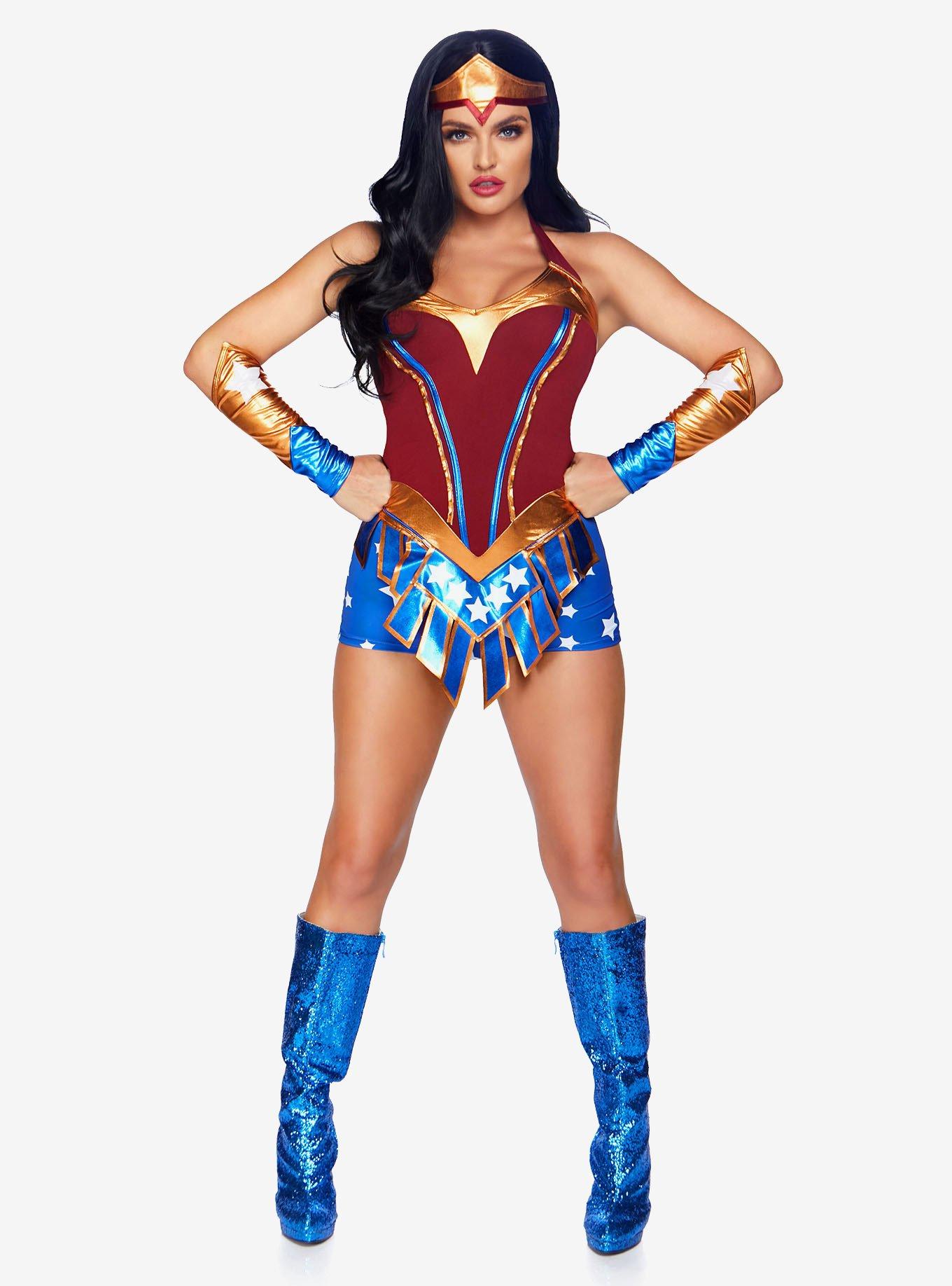 3 Piece Heroine Costume, BLUE  RED, hi-res