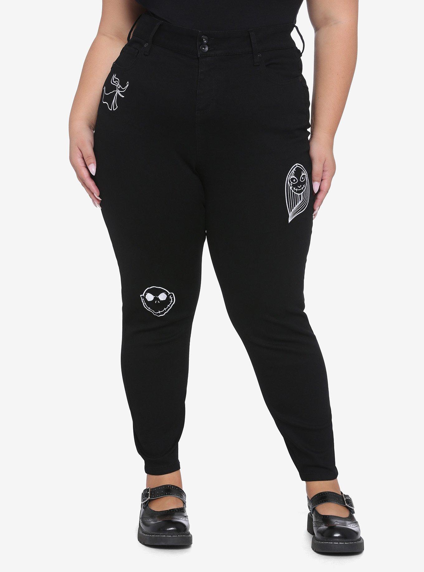 The Nightmare Before Christmas Embroidered Skinny Jeans Plus Size, BLACK, hi-res