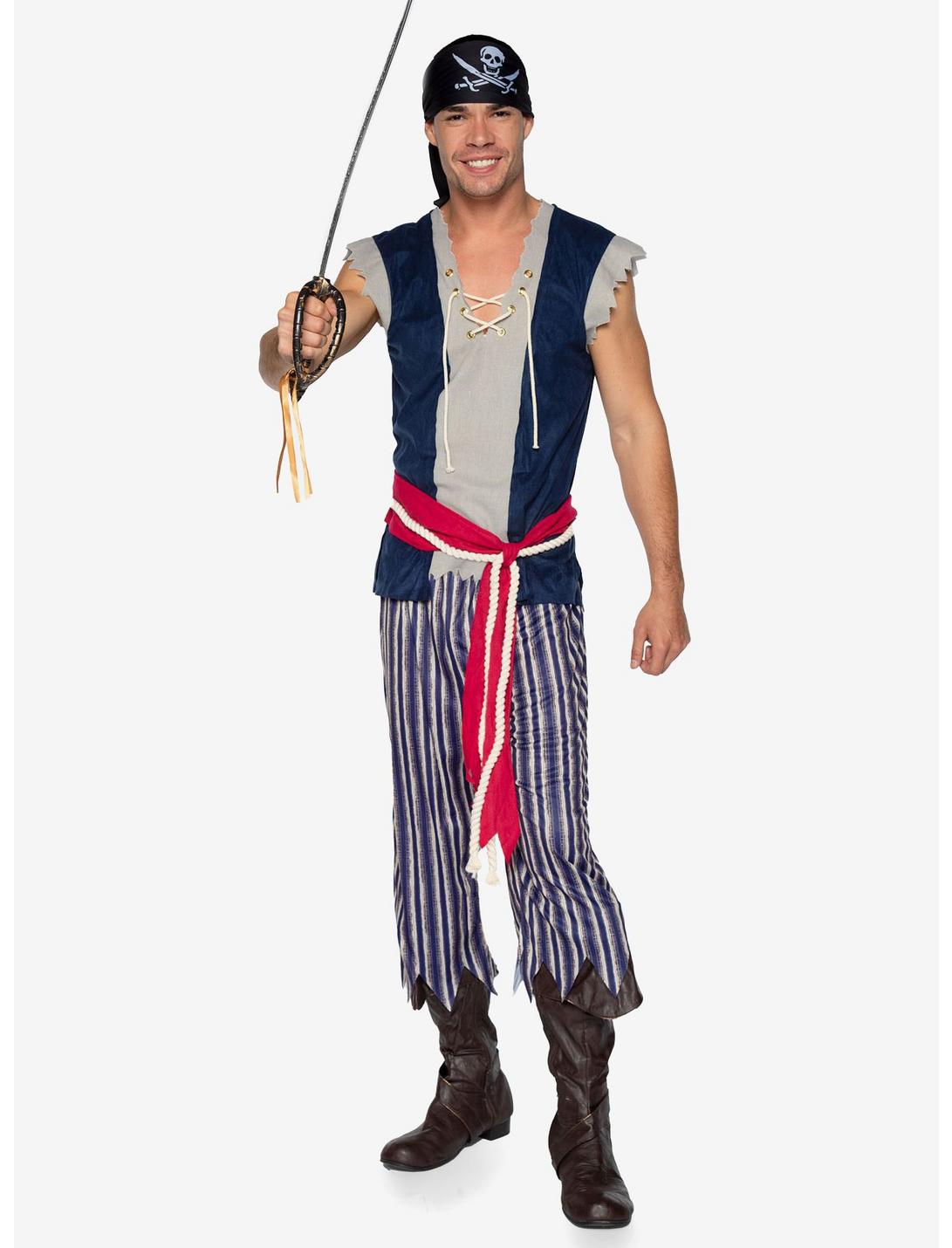 3 Piece Plank Walking Pirate Costume, BLUE  RED, hi-res