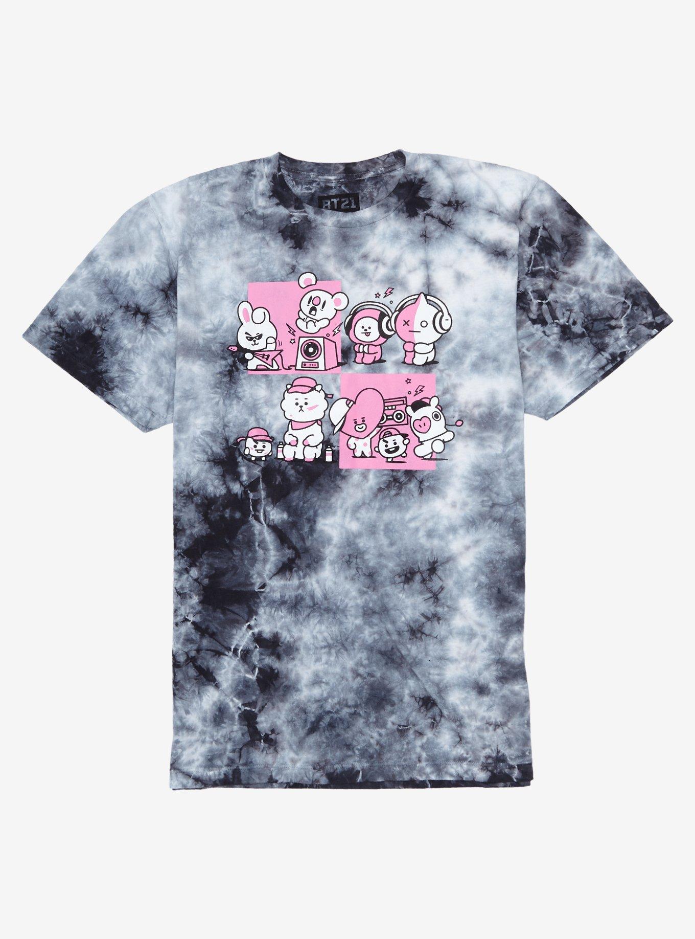 BT21 Music & Squares Tie-Dye Girls T-Shirt, PINK, hi-res