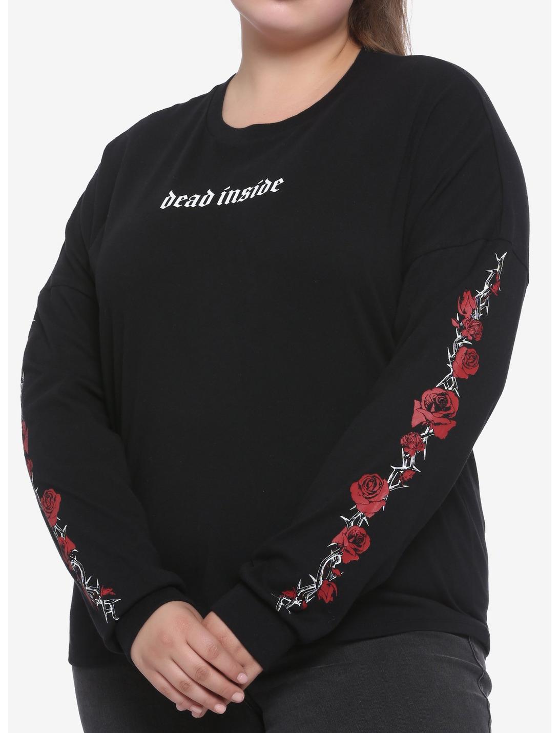 Dead Inside Roses & Thorns Girls Long-Sleeve T-Shirt Plus Size, BLACK, hi-res