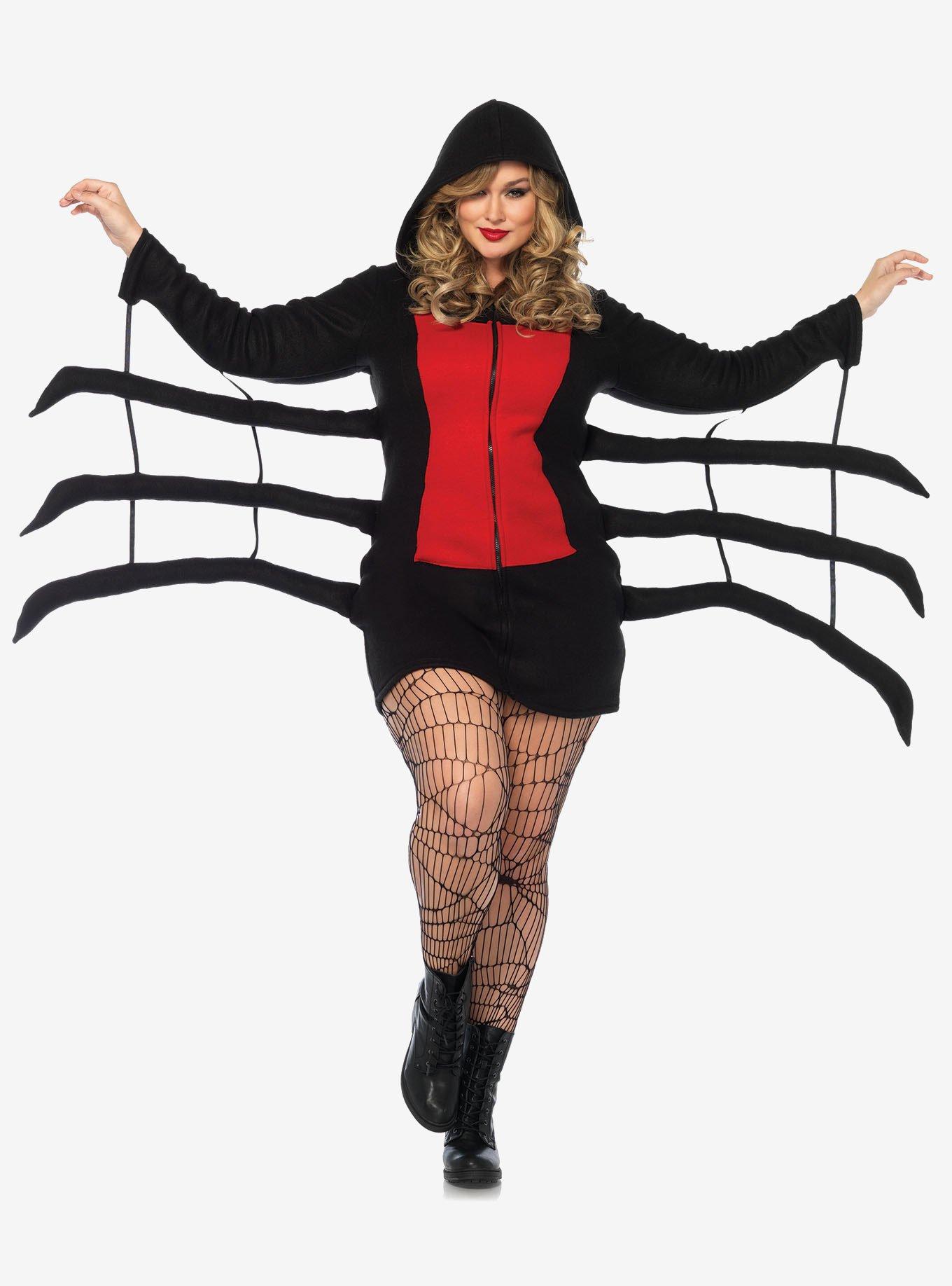 Cozy Black Widow Fleece Dress Plus Size, BLACK  RED, hi-res