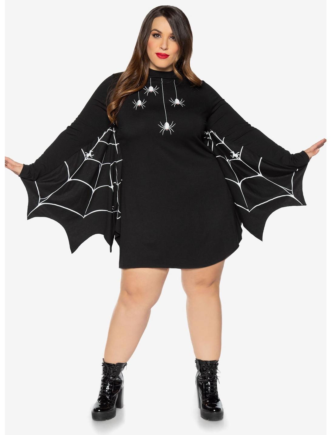 Spiderweb Winged Dress Plus Size, BLACK, hi-res