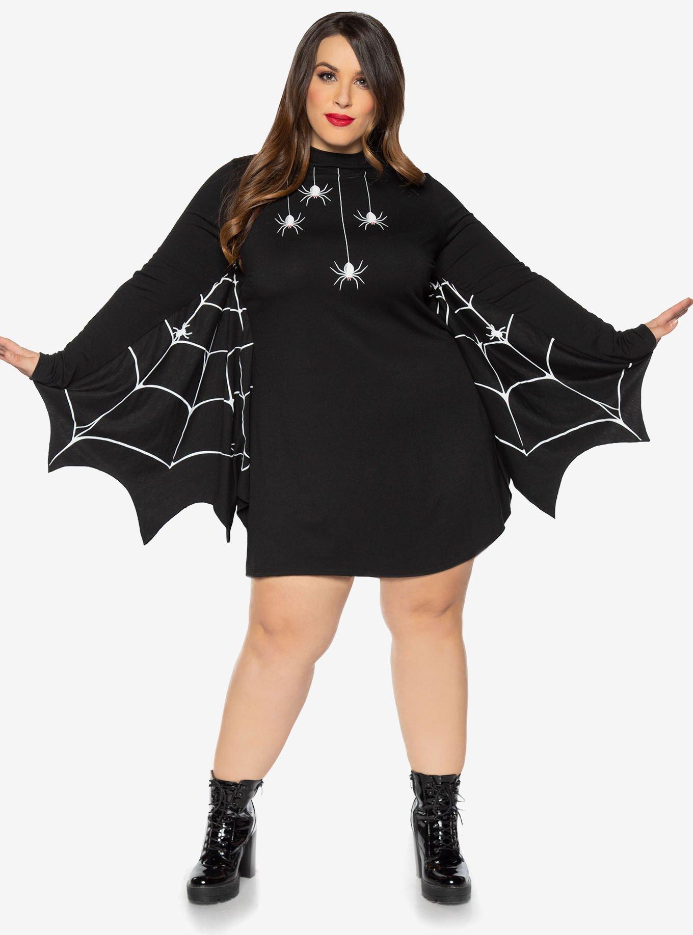 Spiderweb Winged Dress Plus Size, BLACK, hi-res