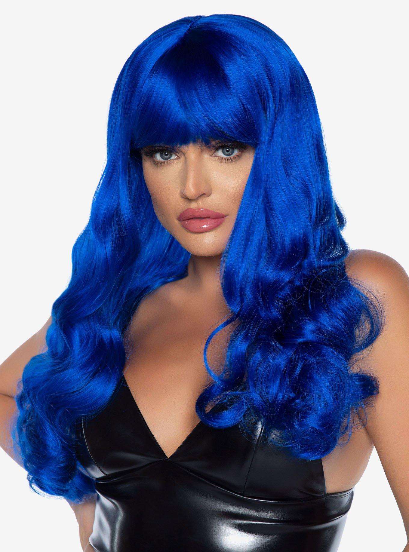 Long Wavy Bang Wig Blue, , hi-res