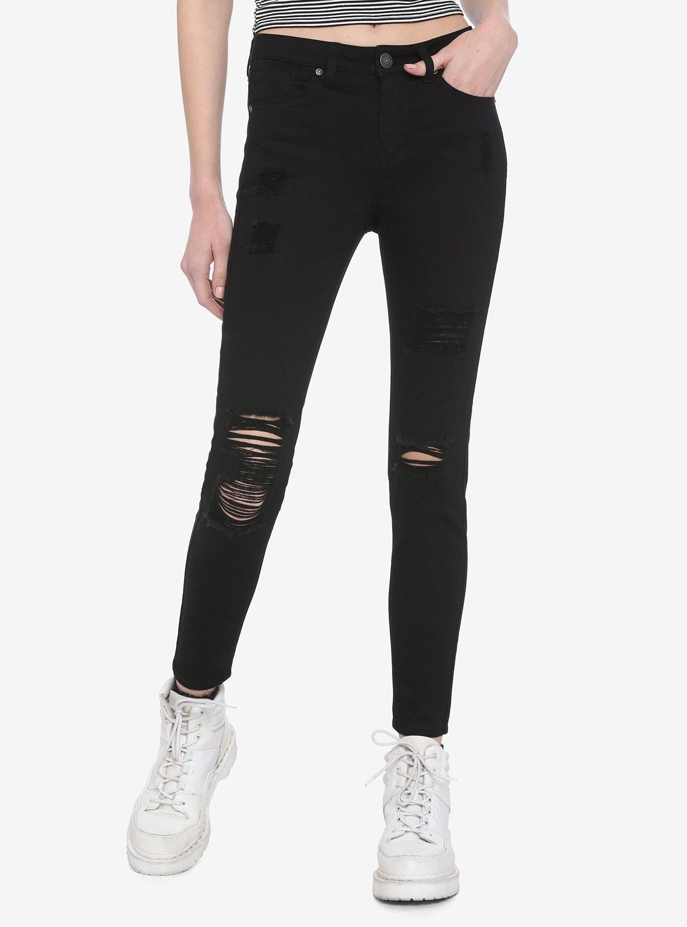 Black Destructed Skinny Jeans | Hot Topic