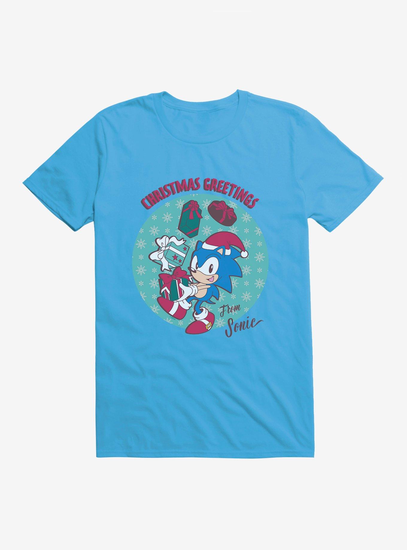 Sonic The Hedgehog Christmas Greetings From Sonic T-Shirt, TURQUOISE, hi-res