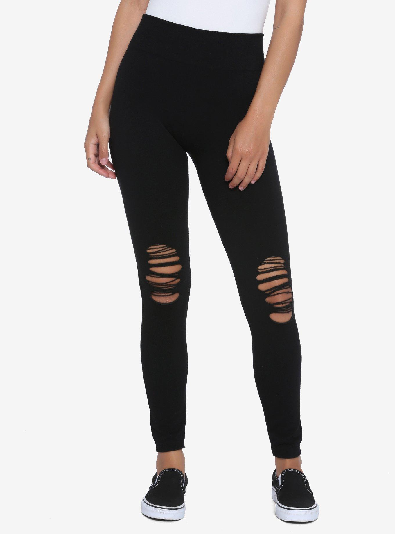 Shredded Knee Leggings, BLACK, hi-res