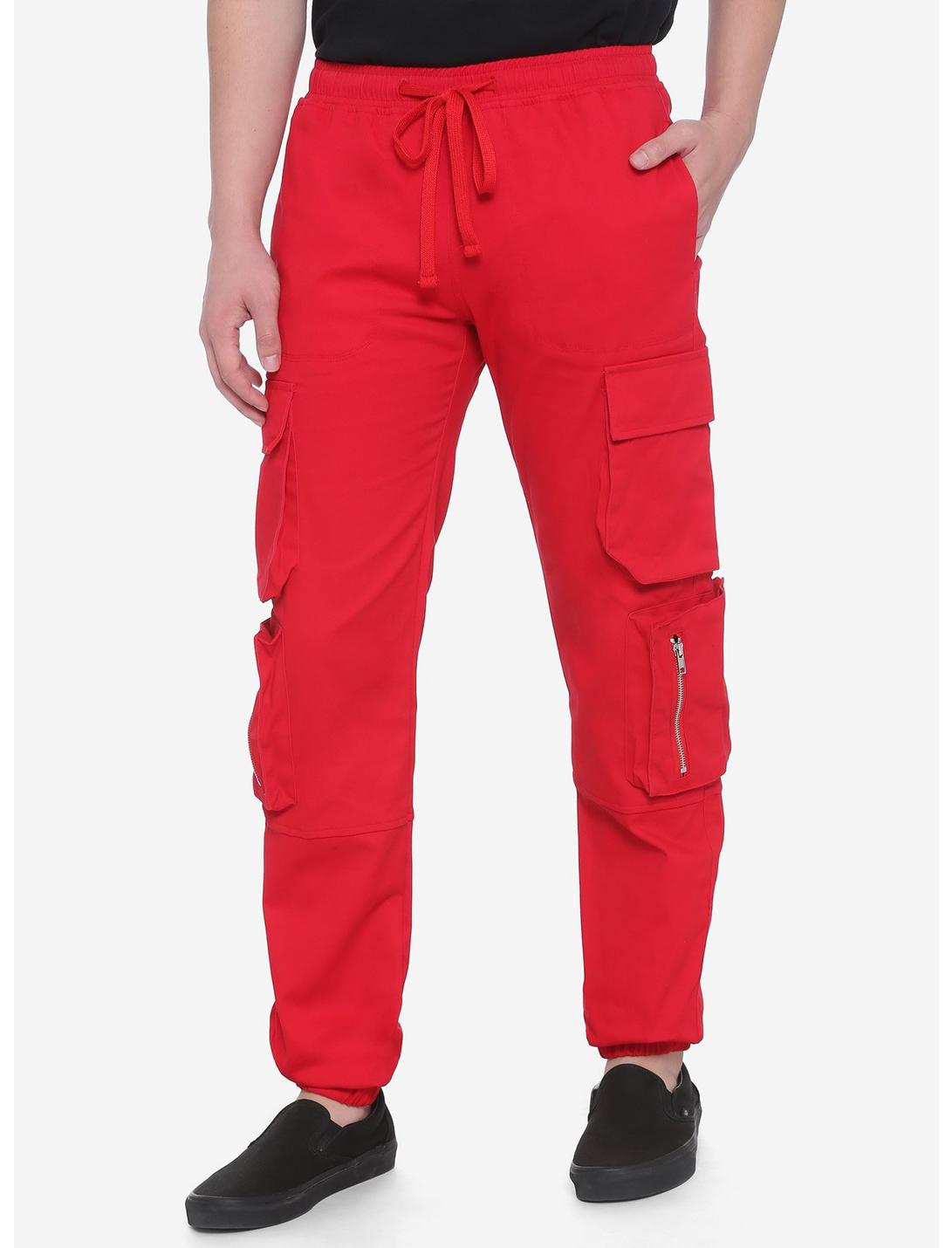 Red Jogger Cargo Pants, RED, hi-res