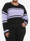 Lavender & Black Stripe Girls Crop Sweater Plus Size, STRIPE - LAVENDER, hi-res