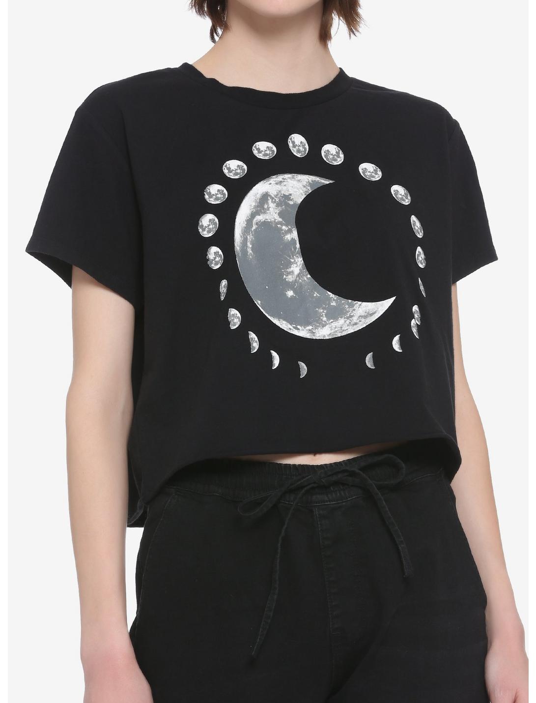 Moon Phases Boxy Girls Crop T-Shirt, BLACK, hi-res