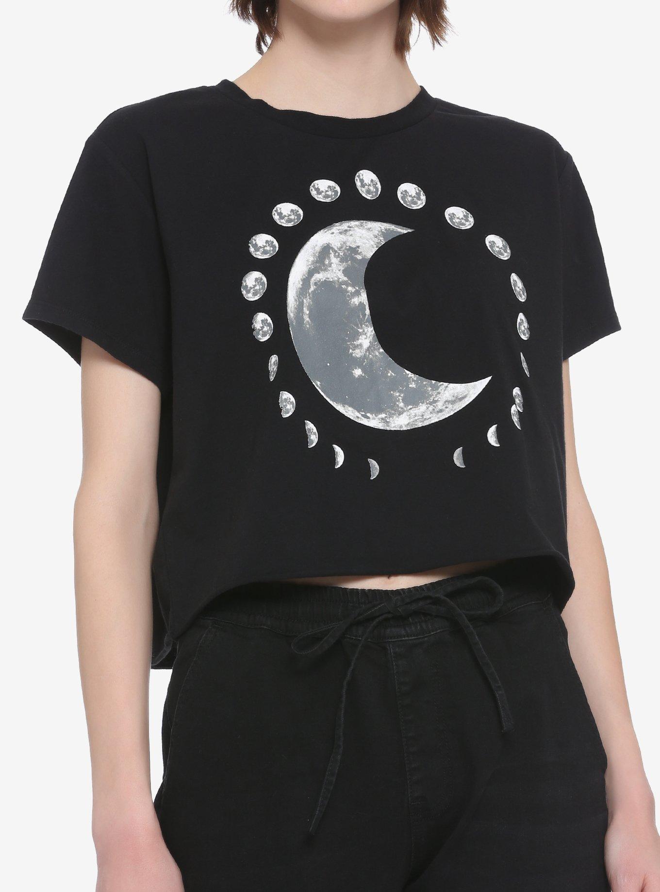Moon Phases Boxy Girls Crop T-Shirt, BLACK, hi-res