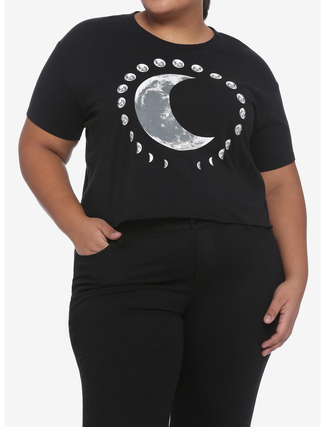 Moon Phases Boxy Girls Crop T-Shirt Plus Size, BLACK, hi-res