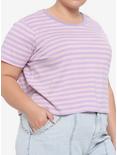Pink & Lavender Stripe Girls Crop T-Shirt Plus Size, STRIPES, hi-res