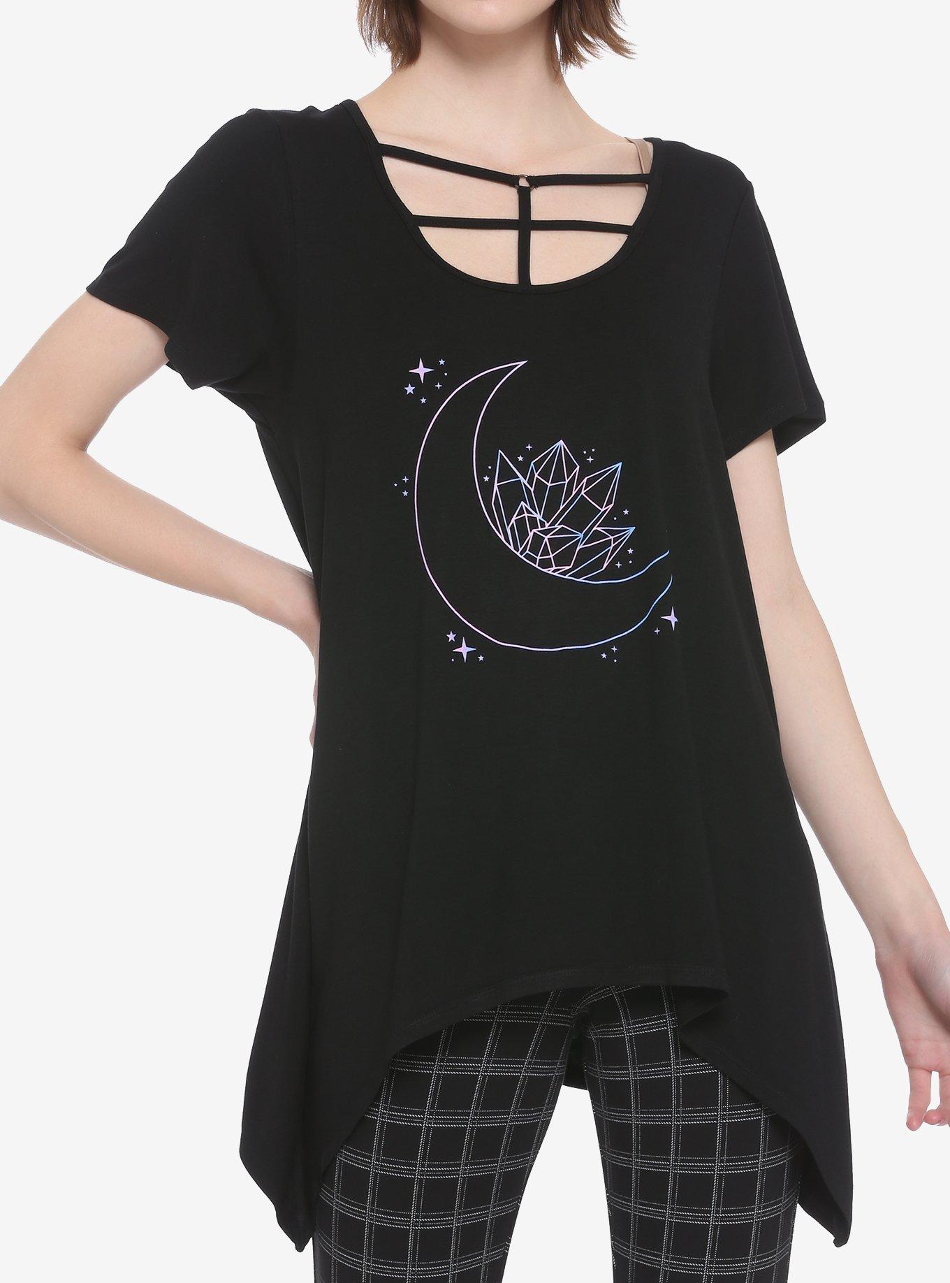 Moon Crystals Shark Bite Strappy Girls Top, BLACK, hi-res