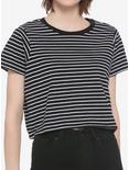 Black & White Narrow Stripe Girls Crop T-Shirt, STRIPES, hi-res