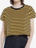 Black & Yellow Stripe Girls Crop T-Shirt, STRIPE - YELLOW, hi-res